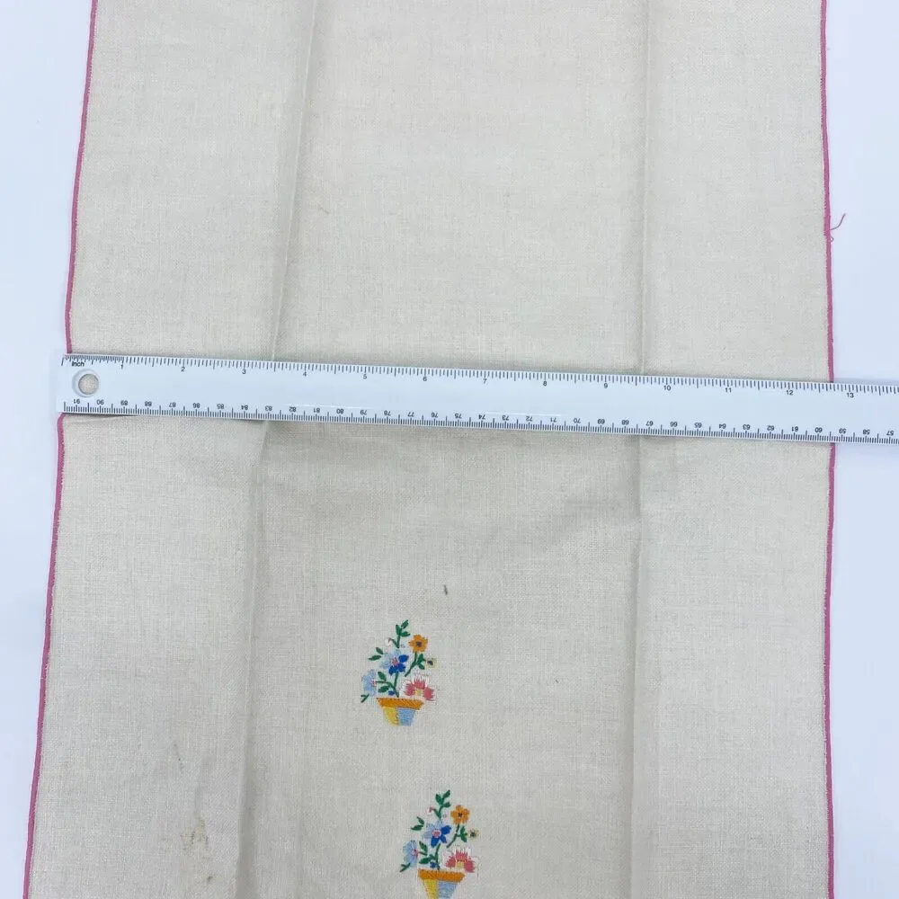 Vintage Linen Napkins Lot of 4 Floral Embroidered Ivory Red Pink